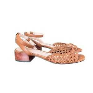 J.Crew Brown Woven Leather Ankle Strap Block Heel Sandals Womens 7.5